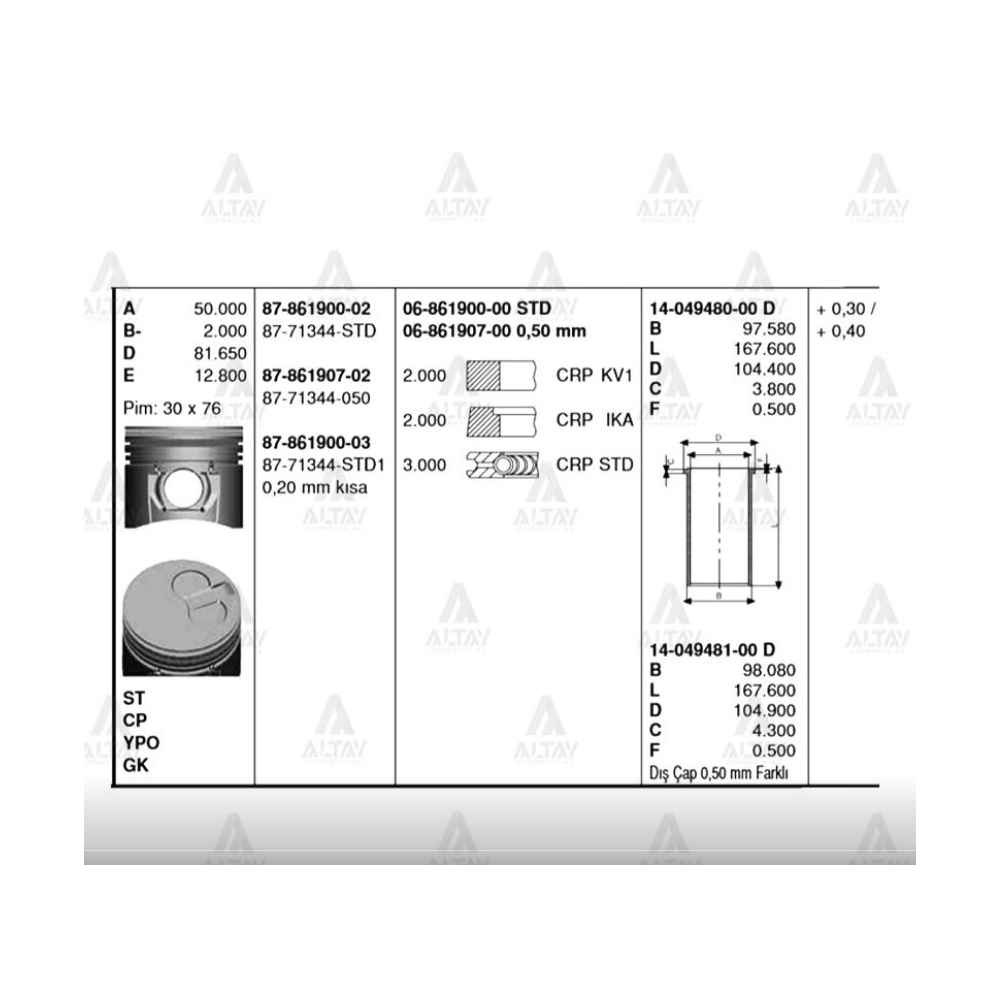Bongo 97-04 Pregio 96-05 2.7 Std Segman - GOE-06-861900-00 - 06-861900-00 