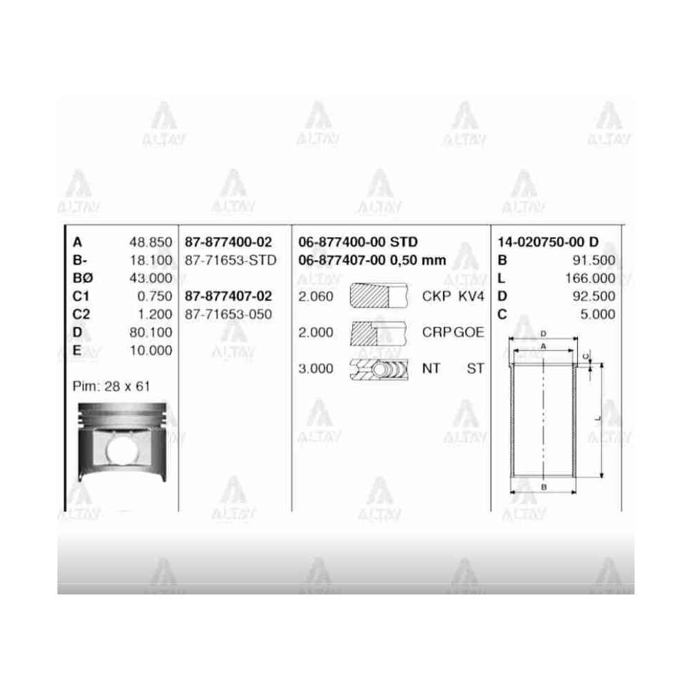 Pickup 03- Skystar Navara 06-15 89.50Mm Yd25Ddti 0.50 Segman - 06-877407-00 GOE-06-877407-00 