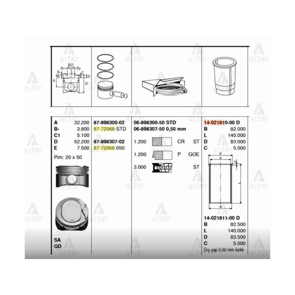 Corolla Uyumlu 00-06 1.4- 1.6 Avensis 03-08 1.6 79.50Mm 3Zzfe Vvti 0.50 Segman - GOE-06-898307-00