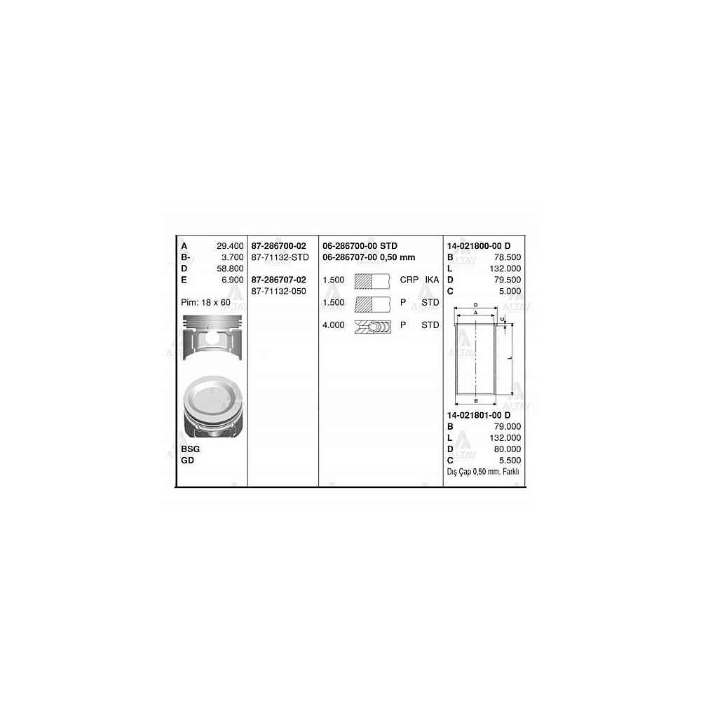Accent 95-00 Excel 90-94 1.5 Std Gömlek - GOE-14-021800-00 - 14-021800-00 