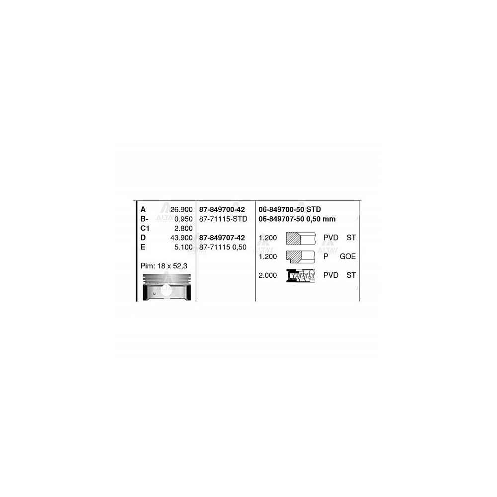 i-30 07-11 Ceed 08-11 Cerato 09-12 1.6 Benzinli 050 Piston Segmanlı - 87-71115-050 