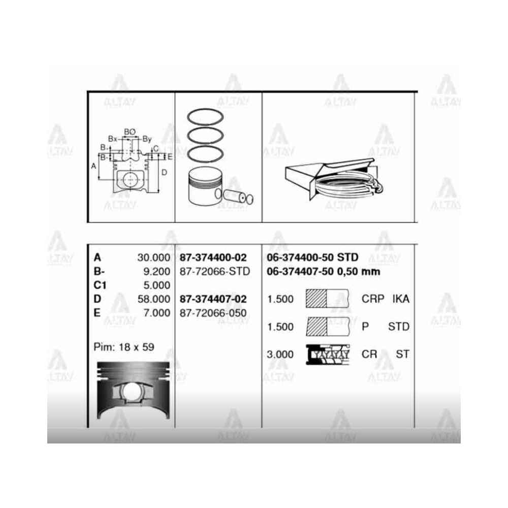 Corolla 88-97 1.3L 2E 73.00Mm Std Piston Segmanlı - GOE-87-72066-STD - 87-72066-STD 