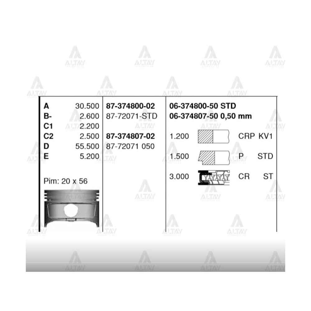 Corolla 92-00 1.6L Enj 81.00Mm Std Piston Segmanlı - GOE-87-72071-STD - 87-72071-STD 