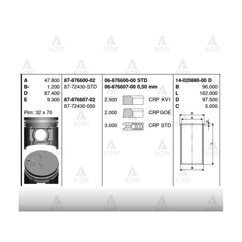 B-2500 Çelik 050 Piston Segmanlı - GOE-87-72430-050 - 87-72430-050 