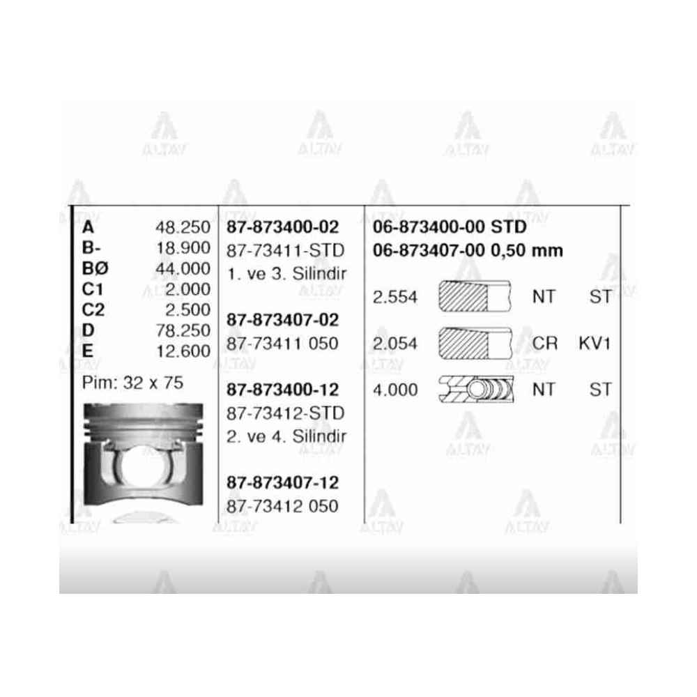 L-200 06-10 16V Tdi 2-4 Std Piston Segmanlı - GOE-87-73412-STD - 87-73412-STD 