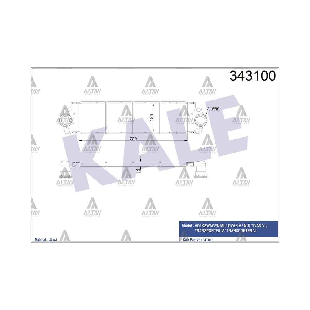 Transporter T5-T6 04-15 Brazıng Turbo Radyatörü Intercooler - KLE-343100 
