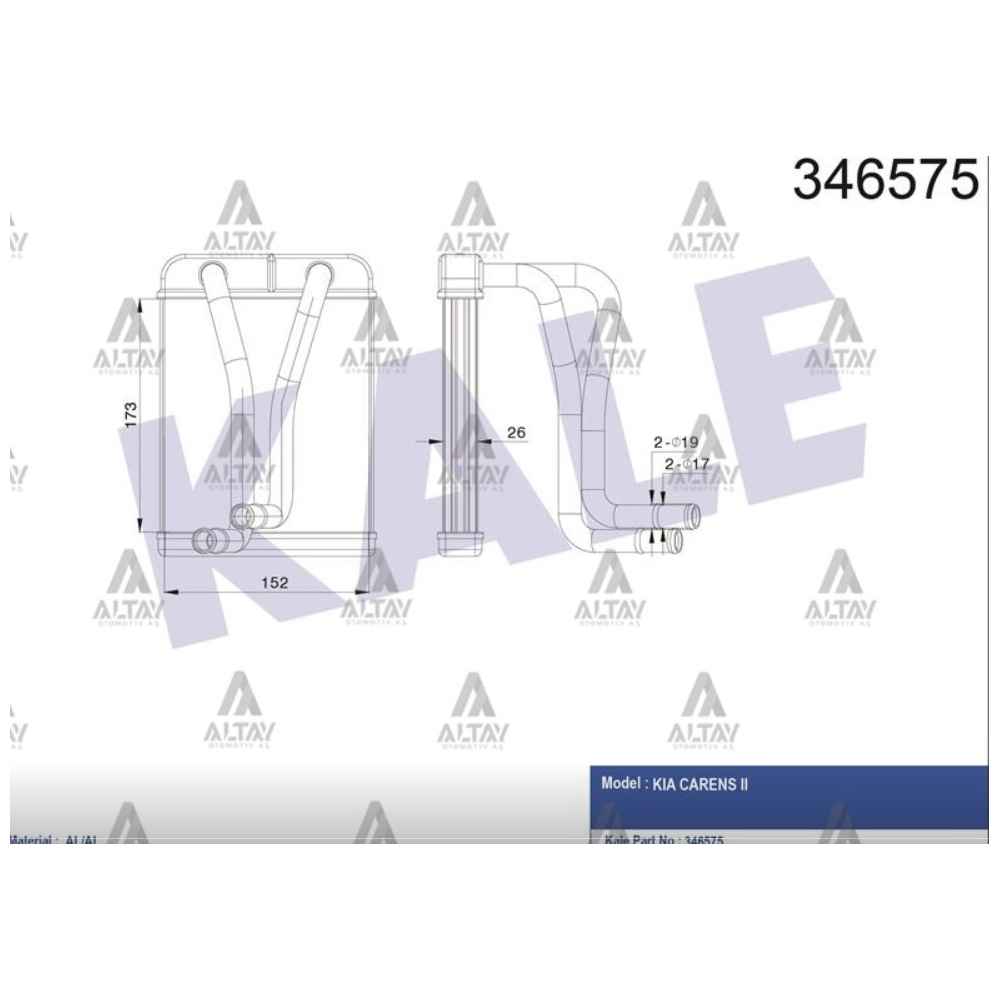 Carens 00-06 Brazing Kalorifer Radyatörü - KLE-346575 - 0K2C0-61-A10 