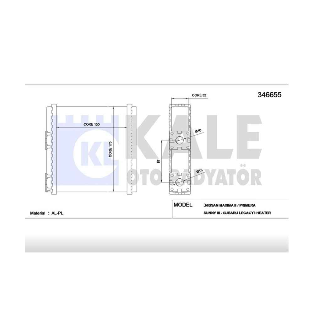 Primera 90-95 Sunny 90-94 Micra 92-00 Mekanik Kalorifer Radyatörü - KLE-346655 - 27140-6JH15 