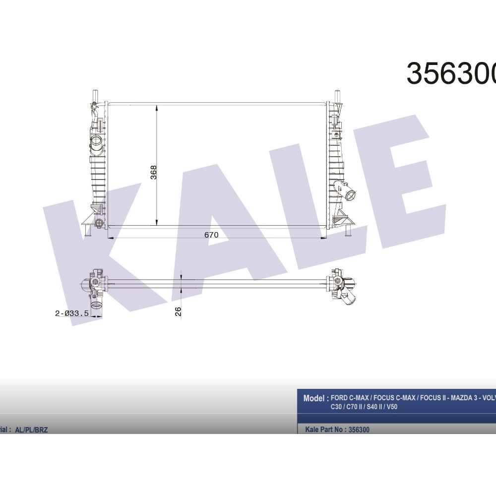 Focus 04- C-Max I 07- C-Max 03- Mazda 3 03- M-T Mekanik Radyatör Su - KLE-356300 