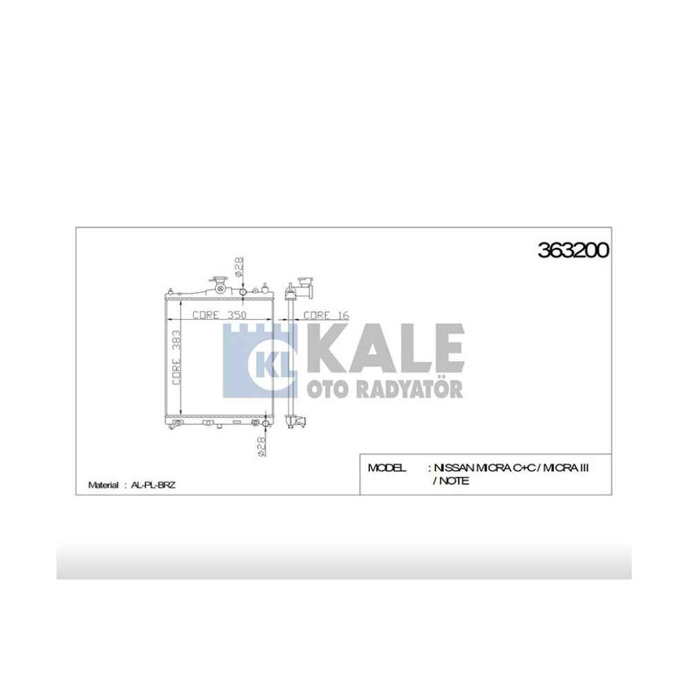 Micra 03-10 K12 Note 06- 500×381×16 A-T Brazing Su Radyatör - KLE-363200 - 21460-BH50A 