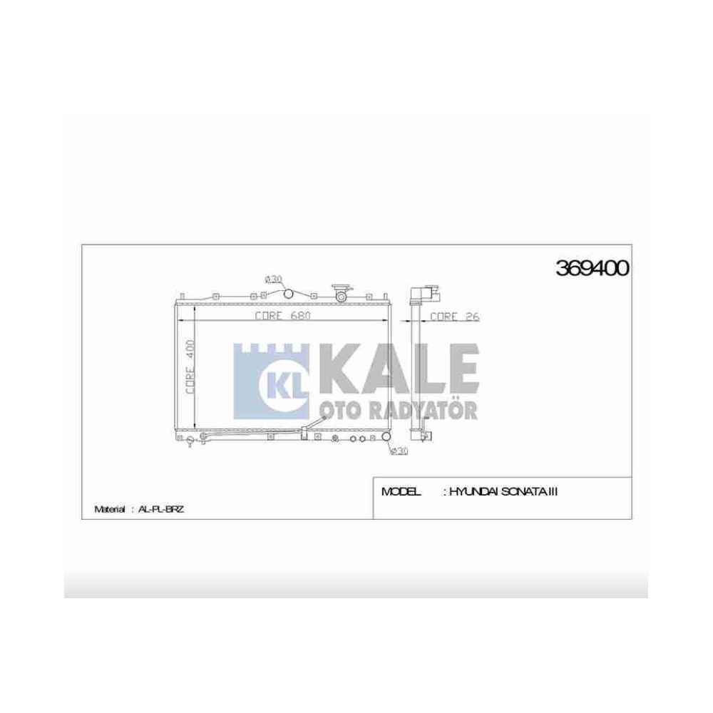 Sonata 93-97 400×680×26 A-T Brazing Su Radyatör - KLE-369400 - 25310-34050 