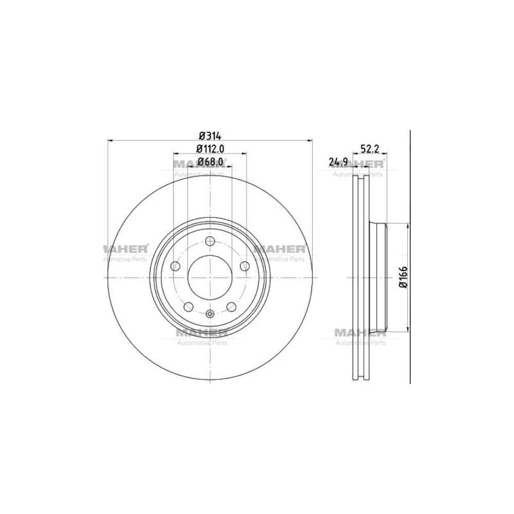 A4 07-19 A5 07-20 Q5 08- Pro Özel Kaplama Fren Diski Ön Havali 314-5 - MHR-03598 - 8K0615301 