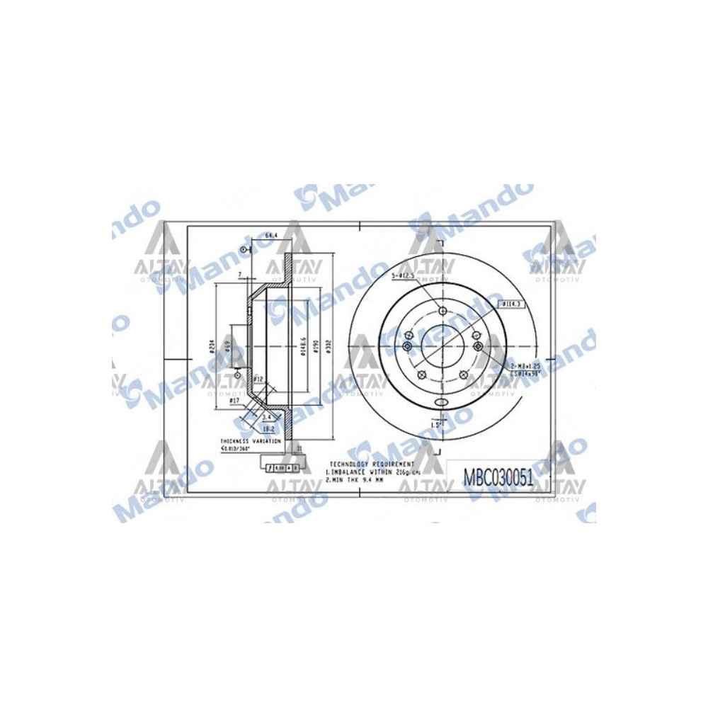 Santafe 09-12 Sorento 12- Arka Düz Fren Diski 302-5 - MND-MBC030051 - 58411-2P000 