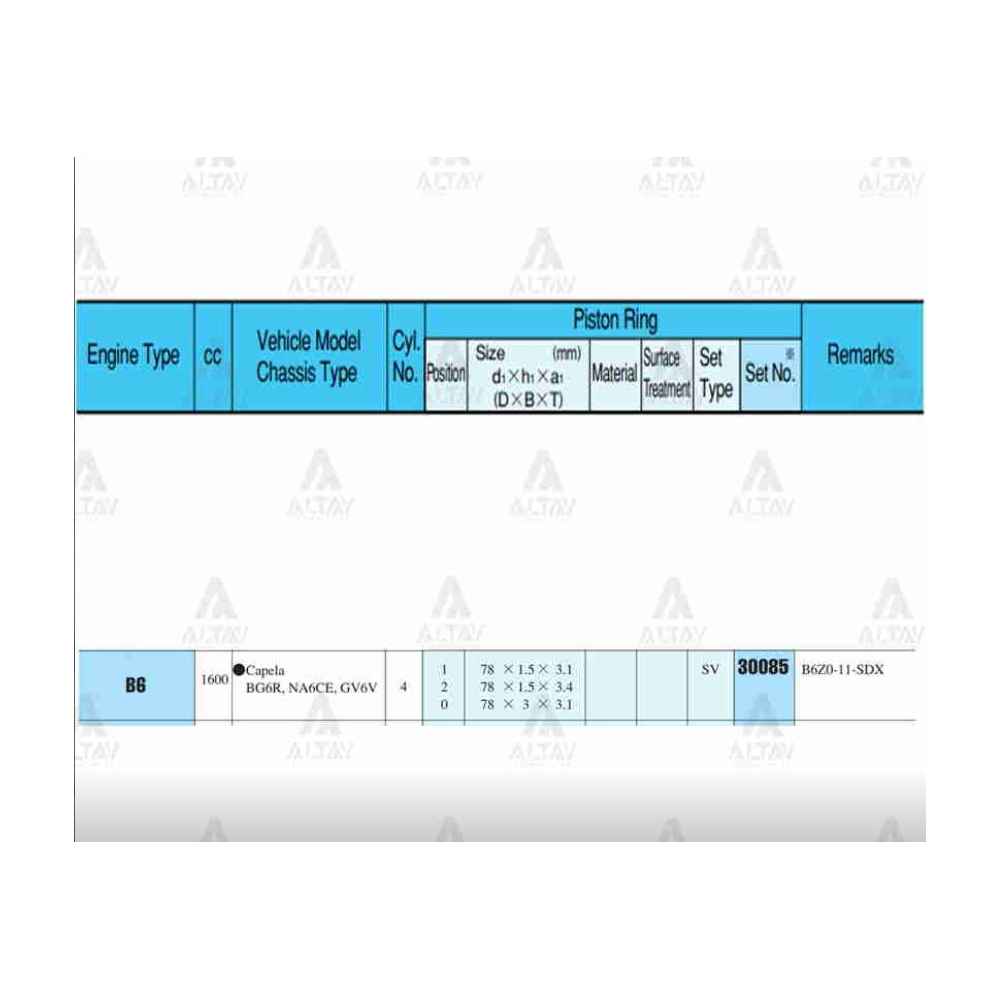 323 90-97 1.6 78.50Mm B6 0.50 Takim Segman - RIK-30085-050 - 30085-050 