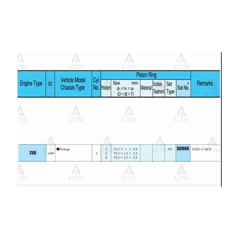 323 96-98 1.5 75.80Mm Z5 0.50 Takım Segman - RIK-30990-050 - 30990-050 