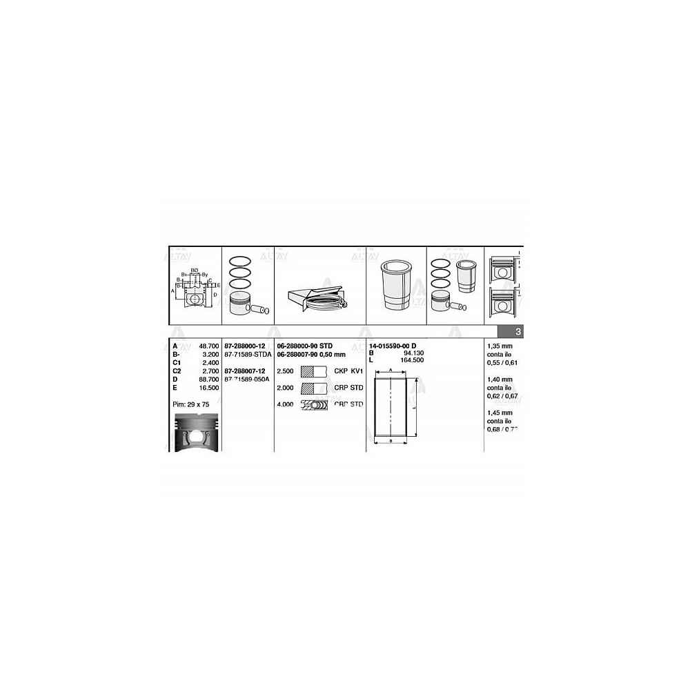 H-100 97- 94-96 L-300 87-97 Std Tpr Piston Segmanlı - YEN-3661-STD-TPR - 36-03661-000 